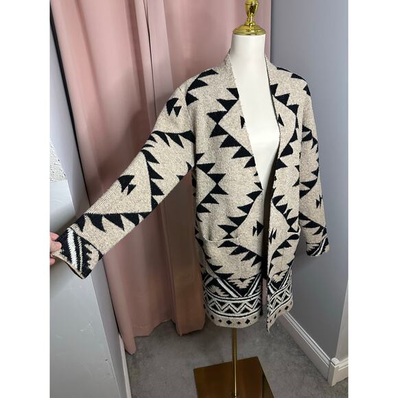 Frye Aztec Cozy Open Cardigan Patch Pockets Recycled Luxe Sz Large READ - Picture 4 of 11